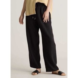 Quince Women 100% Organic Cotton Gauze Straight Leg Pants Black XS Minimalist